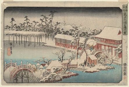 歌川広重: Snow in the Precincts of the Tenman Shrine at Kameido (Kameido Tenmangû keidai yuki), from a series Famous Places in the Eastern Capital (Tôto meisho) - ボストン美術館