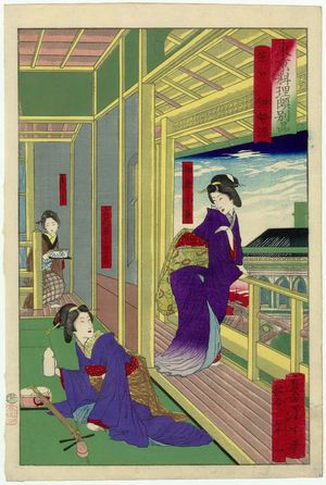 月岡芳年: The Isebara Restaurant at Shibaguchi, from the series Tokyo Restaurants with Some Fancy Dishes (Tôkyô ryôri sukoburu beppin) - ボストン美術館