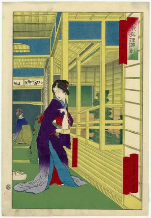 Tsukioka Yoshitoshi: The Kurumaya Restaurant at Shiba Shinmei, from the series Tokyo Restaurants with Some Fancy Dishes (Tôkyô ryôri sukoburu beppin) - Museum of Fine Arts