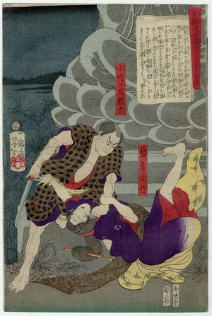 月岡芳年: The Geisha Otake and Her Brother Kumakichi, from the series Tales of the Floating World in Eastern Brocade (Azuma nishiki ukiyo kôdan) - ボストン美術館