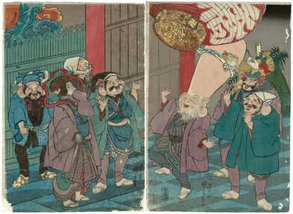 歌川国芳: The Seven Gods of Good Fortune at Asakusa - ボストン美術館