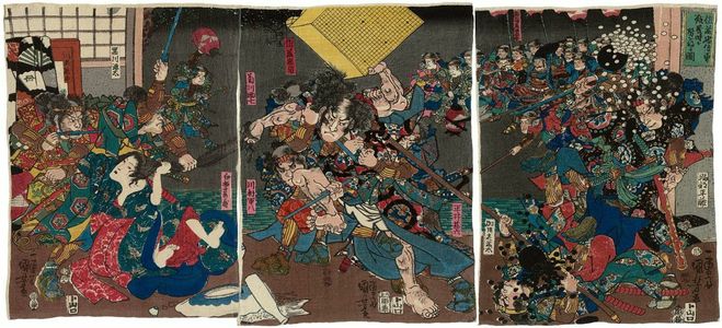 Utagawa Kuniyoshi, 歌川国芳 (Utagawa Kuniyoshi)による浮世絵「Satô Tadanobu yûsen Yoshitoki ga sei o utsuru zu」