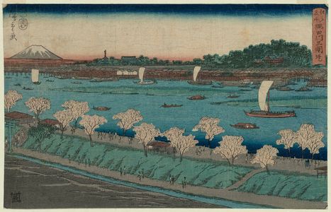 Utagawa Hiroshige: Mimeguri Embankment on the Sumida River (Sumidagawa Mimeguri tsutsumi), from the series Famous Places in Edo (Edo meisho) - Museum of Fine Arts