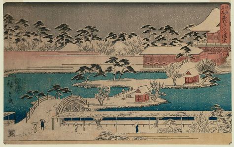 Utagawa Hiroshige, 歌川広重 (Utagawa Hiroshige I)による浮世絵「Kameido Tenmangû Shrine (Kameido Tenmangû), from the series Famous Places in Edo (Edo meisho)」