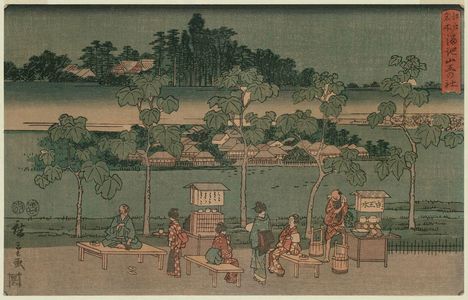 Japanese Print "The Reservoir and the Sannô Shrine (Tameike Sannô no yashiro), from the series Famous Places in Edo (Edo meisho)" by Utagawa Hiroshige, 歌川広重 (Utagawa Hiroshige I)