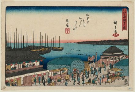 Utagawa Hiroshige, 歌川広重 (Utagawa Hiroshige I)による浮世絵「Moon Viewing at Takanawa on the Night of the Twenty-sixth (Takanawa Nijûrokuya), from the series Famous Places in Edo (Edo meisho)」