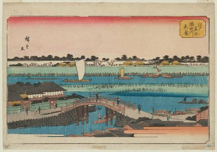 Utagawa Hiroshige: Cherry Blossoms in Full Bloom along the Sumida River (Sumidagawa hanazakari), from the series Famous Places in Edo (Edo meisho) - Museum of Fine Arts