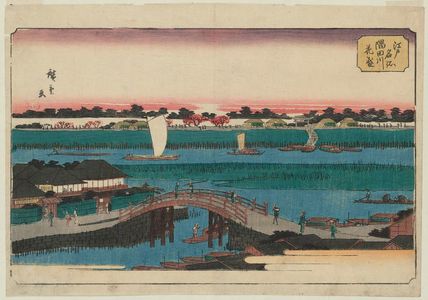 歌川広重: Cherry Blossoms in Full Bloom along the Sumida River (Sumidagawa hanazakari), from the series Famous Places in Edo (Edo meisho) - ボストン美術館