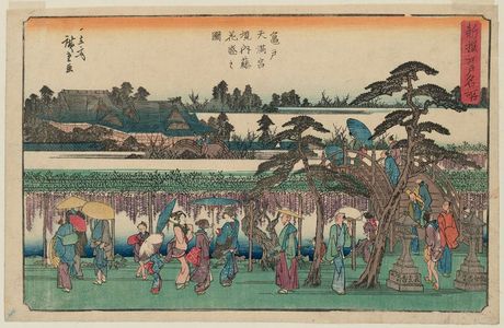 Utagawa Hiroshige: Wisteria in Full Bloom in the Precincts of the Kameido Tenmangû Shrine (Kameido Tenmangû keidai fuji hanazakari no zu), from the series Famous Places in Edo, Newly Selected (Shinsen Edo meisho) - Museum of Fine Arts