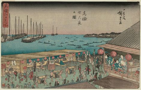 Utagawa Hiroshige: Moon Viewing at Takanawa on the Night of the Twenty-sixth (Takanawa Nijûrokuya no zu), from the series Famous Places in Edo, Newly Selected (Shinsen Edo meisho) - Museum of Fine Arts