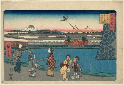 歌川広重: Outside Hibiya, Seen from Sukiya-gashi (Sukiya-gashi yori Hibi[ya] soto o miru), from the series Famous Places in Edo (Edo meisho) - ボストン美術館