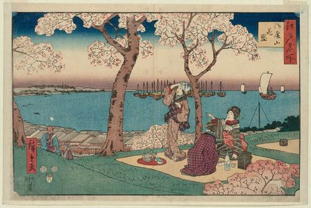 歌川広重: Cherry Blossoms in Full Bloom at Goten-yama (Goten-yama hanazakari), from the series Famous Places in Edo (Edo meisho) - ボストン美術館