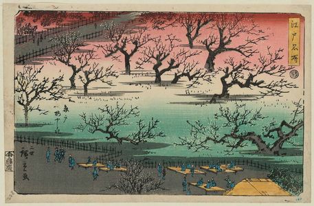 二歌川広重: Plum Garden at Kameido (Kameido Umeyashiki), from the series Famous Places in Edo (Edo meisho) - ボストン美術館