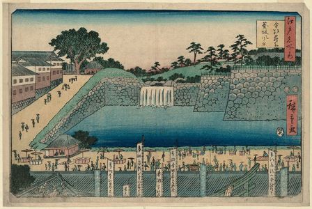 歌川広重: View of Konpiragû Shrine and Hollyhock Hill (Kompiragû Aoizaka no fûkei), from the series Famous Places in Edo (Edo meisho no uchi) - ボストン美術館