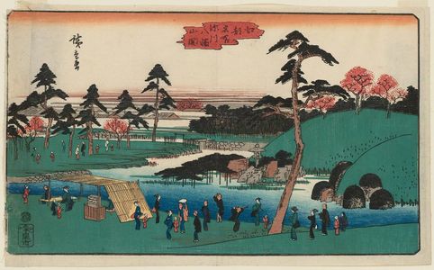 歌川広重: Open Garden at the Hachiman Shrine in Fukagawa (Fukagawa Hachiman yamabiraki), from the series Famous Places in Edo (Kôto meisho) - ボストン美術館