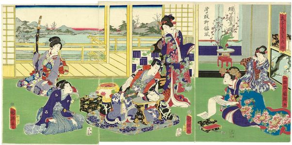 Utagawa Kuniteru: Plum (Ume), from the series Hana... Azuma Genji no uchi - Museum of Fine Arts