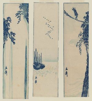 歌川広重: Three Envelopes Mounted to Form a Triptych of Landscapes - ボストン美術館