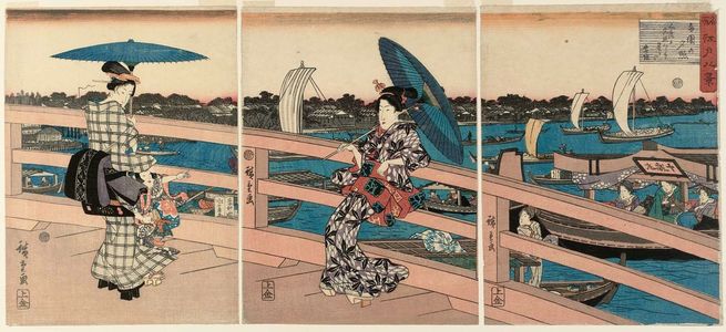 Utagawa Hiroshige: Sunset Glow at Ryôgoku Bridge (Ryôgoku no sekishô), from the series Eight Views of Famous Places in Edo (Meisho Edo hakkei) - Museum of Fine Arts