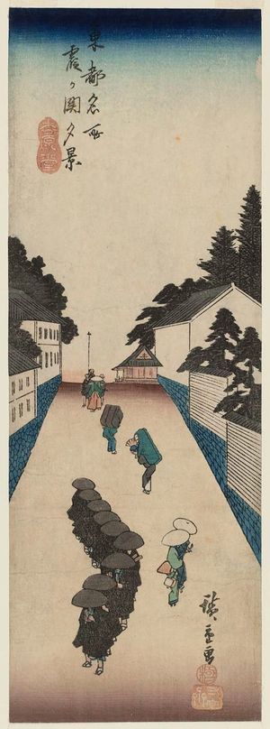 Utagawa Hiroshige: Evening View of Kasumigaseki (Kasumigaseki yûkei), from the series Famous Views of the Eastern Capital (Tôto meisho) - Museum of Fine Arts