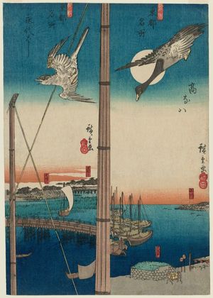 Japanese Print "Takanawa [right] and Eitaibashi Bridge (Eitaibashi) [left], from the series Famous Views of the Eastern Capital in a Fashionable New Form [right]/New Publication [left] (Fûryû shinkei/shinpan Tôto meisho)" by Utagawa Hiroshige, 歌川広重 (Utagawa Hiroshige I)