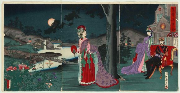 Toyohara Chikanobu: Aristocrats Enjoying the Summer Cool (Kôki nôkyô no zu) - Museum of Fine Arts