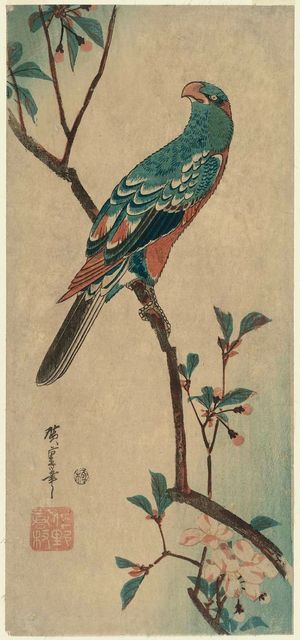 Utagawa Hiroshige: Aronia and Parrot - Museum of Fine Arts