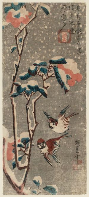 Utagawa Hiroshige: Sparrows and Camellia in Snow - Museum of Fine Arts