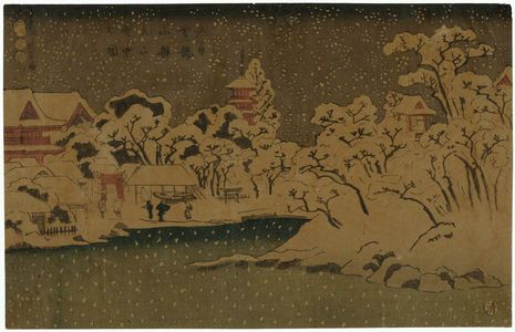 歌川国芳: Snow on Benten Hill at Kinryûzan Temple in Asakusa (Asakusa Kinryûzan Bentenyama setchû no zu) - ボストン美術館