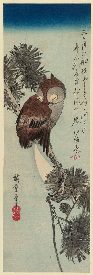 Utagawa Hiroshige: Small Horned Owl in a Pine Tree - Museum of Fine Arts