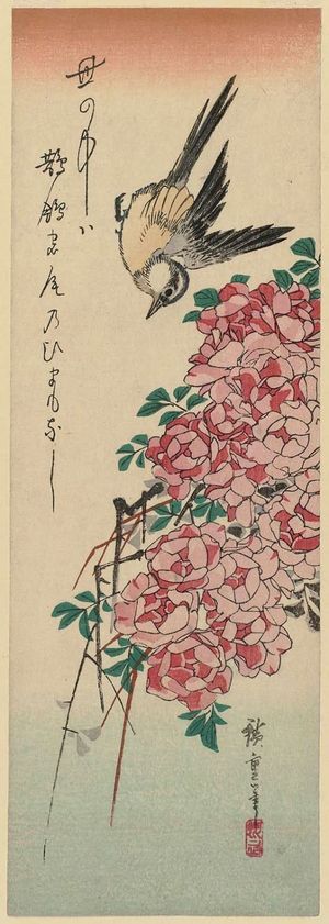 Utagawa Hiroshige: Wagtail and Roses - Museum of Fine Arts