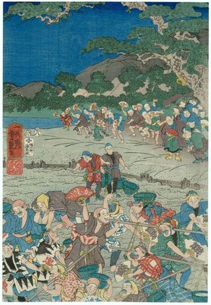 Utagawa Yoshitsuya: Dredging the Kamo River in Kyoto - Museum of Fine Arts