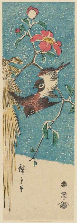 Utagawa Hiroshige: Sparrows and Camellia in Snow - Museum of Fine Arts