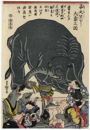 Utagawa Yoshimori: Great Elephant from Central India (Chû Tenjiku kudari dai zô no zu) - Museum of Fine Arts