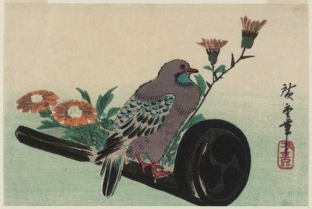 Utagawa Hiroshige: Roofing Tile, Marigolds and Pigeon - Museum of Fine Arts