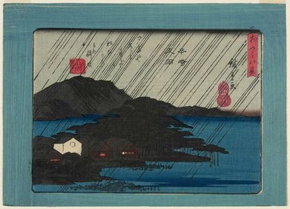 歌川広重: Night Rain at Karasaki (Karasaki yau), from the series Eight Views of Ômi (Ômi hakkei) - ボストン美術館