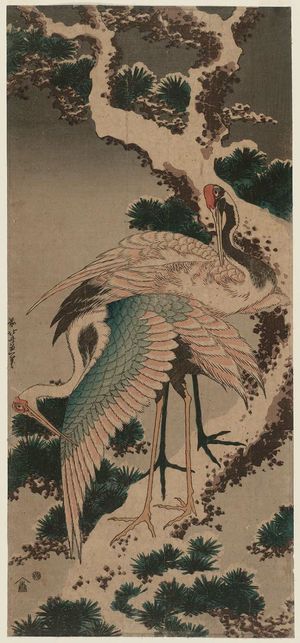 Katsushika Hokusai: Cranes on Snowladen Pine - Museum of Fine Arts