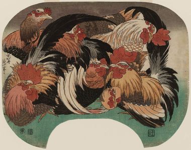 葛飾北斎: Flock of Chickens - ボストン美術館