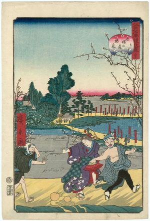 歌川広景: No. 35, Plum-blossom Viewing at Azuma-no-mori (Azuma-no-mori umemi), from the series Comical Views of Famous Places in Edo (Edo meisho dôke zukushi) - ボストン美術館