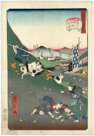 歌川広景: No. 38, View of Nishitomisaka in Koishikawa (Koishikawa Nishitomisaka no kei), from the series Comical Views of Famous Places in Edo (Edo meisho dôke zukushi) - ボストン美術館
