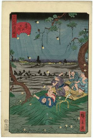 歌川広景: No. 20, Listening to Crickets at Dôkan Hill (Dôkan-yama mushi-kiki), from the series Comical Views of Famous Places in Edo (Edo meisho dôke zukushi) - ボストン美術館