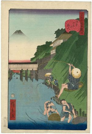 歌川広景: No. 4, Fishermen at Ochanomizu (Ochanomizu no tsuribito), from the series Comical Views of Famous Places in Edo (Edo meisho dôke zukushi) - ボストン美術館