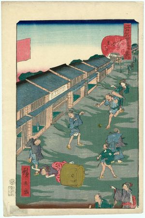 歌川広景: No. 43, Iidamachi, from the series Comical Views of Famous Places in Edo (Edo meisho dôke zukushi) - ボストン美術館