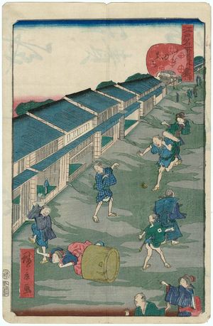 Utagawa Hirokage: No. 43, Iidamachi, from the series Comical Views of Famous Places in Edo (Edo meisho dôke zukushi) - Museum of Fine Arts