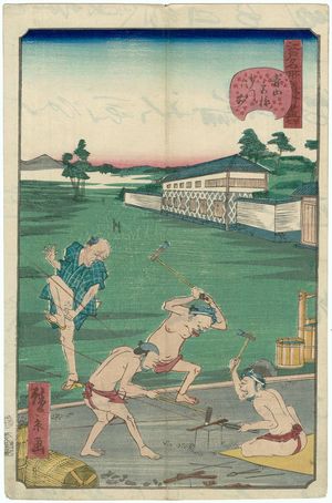 歌川広景: No. 47, Gate at Aoyama, from the series Comical Views of Famous Places in Edo (Edo meisho dôke zukushi) - ボストン美術館