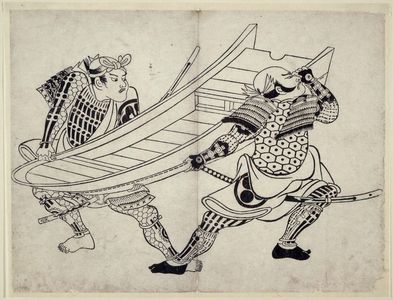 Okumura Masanobu, 奥村政信 (Okumura Masanobu)による浮世絵「Actors Tomizawa Hanazaburo and Bando Matakuro as Warriors」