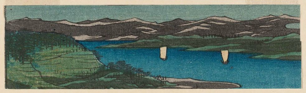 Utagawa Hiroshige: Fragment of: Dewa Province: Mogami River, A Perspective View of Mount Gassan (Dewa, Mogamigawa, Gassan enbô), from the series Famous Places in the Sixty-odd Provinces [of Japan] ([Dai Nihon] Rokujûyoshû meisho zue) (detail) - Museum of Fine Arts