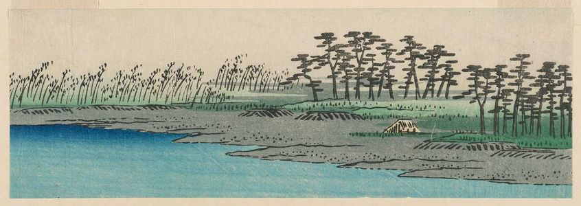 日本版画 "Landscape; fragment cut from an unidentified print" 由 Utagawa Hiroshige, 歌川広重 (Utagawa Hiroshige I) 创作