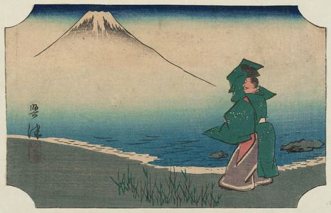 Utagawa Hiroshige: Okitsu: Tago Bay (Okitsu, Tago ura), cut from sheet 5 of the harimaze series Pictures of the Fifty-three Stations of the Tôkaidô Road (Tôkaidô gojûsan tsugi zue) - Museum of Fine Arts