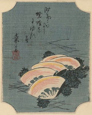 Utagawa Hiroshige: Kuwana: Baked Clams (Yakihamaguri, in semi-rebus form), cut from sheet 12 of the harimaze series Pictures of the Fifty-three Stations of the Tôkaidô Road (Tôkaidô gojûsan tsugi zue) - Museum of Fine Arts