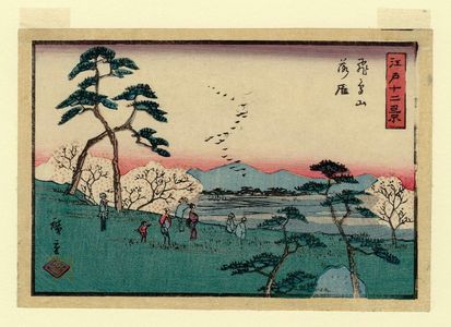 歌川広重: Descending Geese at Asuka Hill (Asukayama rakugan), from the series Twelve Views of Edo (Edo jûni kei) - ボストン美術館